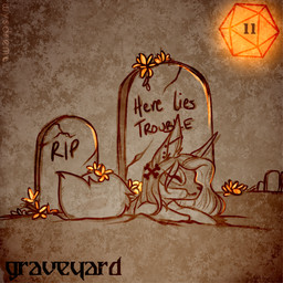 ambiguous_gender cemetery cracks d20 dice ear_piercing ears_up eyes_closed feral flower holidays orange_dice orange_flower piercing plant rest_in_peace solo tail text tombstone tombstones toony wysdrem halloween undead zombie 1:1 hi_res