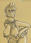 anthro areola beak big_breasts biped breasts clothing feathers female genitals hand_on_hip hat headgear headwear looking_at_viewer mostly_nude nipples non-mammal_breasts non-mammal_nipples nude pussy simple_background smile solo thick_thighs el-loko aardman_animations chicken_run dreamworks ginger_(chicken_run) avian bird chicken galliform gallus_(genus) mammal phasianid digital_media_(artwork)