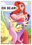 2013 big_breasts blush boob_hat breasts clothed clothing confusion crossover dialogue digital_media_(artwork) disney duo ear_piercing ear_ring english_text equid equine eyelashes eyeshadow feathered_wings feathers female feral fluttershy_(mlp) friendship_is_magic gloves hair handwear hasbro horse huge_breasts human jessica_rabbit lips lipstick makeup mammal my_little_pony mythological_creature mythological_equine mythology narrowed_eyes open_mouth orange_hair pegasus piercing pink_hair pony purple_eyeshadow red_lipstick ring_piercing signature simple_background speech_bubble startled teeth text thesheerking tongue who_framed_roger_rabbit wings yellow_body