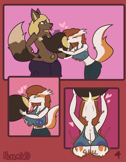 anthro big_breasts big_butt bodily_fluids breast_expansion breastfeeding breasts bulging_breasts butt clothed clothing expansion female fluffy fluffy_tail holding_breast huge_breasts huge_butt lactating lactating_through_clothing nipple_slip nipples tail wardrobe_malfunction wet wet_clothing nokamiwd nintendo pokemon jazz_(khainethewolf) kaya_(khainethewolf) african_wild_dog canid canine generation_3_pokemon linoone mammal pokemon_(species) shiny_pokemon absurd_res comic hi_res