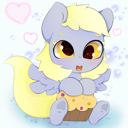 blonde_hair chibi derp_eyes detailed_background feathered_wings feathers female feral food grey_body grey_feathers hair happy hooves muffin sitting smile solo tail wings yellow_eyes yellow_tail zokkili friendship_is_magic hasbro my_little_pony mythology derpy_hooves_(mlp) equid equine mammal mythological_creature mythological_equine pegasus 1:1 absurd_res hi_res