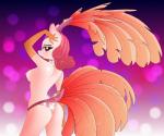 anthro breasts clothing dancing eyelashes female half-closed_eyes headdress jewelry makeup narrowed_eyes necklace nipples panties red_eyes solo tongue tongue_out underwear rainbownspeedash hasbro my_little_pony fan_character equid equine horse mammal pony