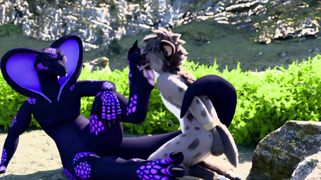 anthro bdsm belly blue_eyes duo fur grey_body grey_fur licking_paws male male/male paws purple_body scales snake_hood white_belly yellow_eyes fox_the_hyena cobra hyena mammal reptile scalie snake spotted_hyena animated hi_res no_sound webm