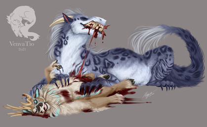 anthro blood bodily_fluids broken_antler death duo feral gore hard_vore male oral_vore size_difference teeth violence vore venvatio mythology cedarbou deer dragon felkin mammal mythological_creature mythological_scalie new_world_deer reindeer scalie hi_res