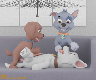 anal anal_penetration feral furniture group male male/male penetration penis_in_mouth sofa trio young young_feral unknowndata bolt_(film) disney paw_patrol bolt_(bolt) rocky_(paw_patrol) zuma_(paw_patrol) canid canine canis domestic_dog mammal hi_res