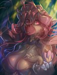 anthro blurred_background breasts cleavage clothed clothing dress female forest jewelry light light_beam necklace plant solo sunbeam sunlight topwear tree 9livestogo dansyron bovid bovine cattle mammal 2020 hi_res