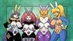 bunny_costume clothed clothing costume ear_piercing ear_ring female genitals gradient_background lineup nipples partially_clothed piercing pubes pussy ring_piercing simple_background stogiegoatarts bandai_namco bucky_o'hare_(series) digimon metroid nintendo star_fox jenny_(bucky_o'hare) krystal_(star_fox) samus_aran canid canine digimon_(species) domestic_cat felid feline felis fox human mammal renamon 16:9 digital_media_(artwork) hi_res widescreen