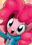 abstract_background blue_eyes clothing female feral fur hair looking_at_viewer open_mouth pink_body pink_fur pink_hair simple_background solo dori-to friendship_is_magic hasbro my_little_pony pinkie_pie_(mlp) earth_pony equid equine horse mammal pony 2016 half-length_portrait portrait