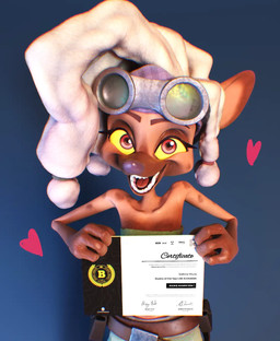 anthro belt bra brown_body clenched_teeth clothing dreadlocks eyebrows eyelashes eyewear female goggles hair heart_symbol red_eyes smile solo teeth underwear white_hair yellow_eyes unknown_artist aneyn hyena mammal 3d_(artwork) digital_media_(artwork) hi_res