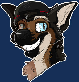 ambiguous_form ambiguous_gender backwards_baseball_cap backwards_hat baseball_cap black_body black_fur black_nose blue_eyes brown_body brown_fur clothing fur grin hat headgear headwear outline simple_background smile snout solo tan_body tan_fur transparent_background white_outline crownedvictory canid canine canis domestic_dog german_shepherd herding_dog mammal pastoral_dog 2015 alpha_channel digital_drawing_(artwork) digital_media_(artwork) headshot_portrait portrait