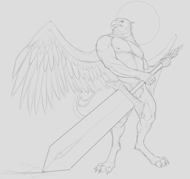anthro beak crotch_tuft feathered_wings feathers featureless_crotch holding_melee_weapon holding_object holding_sword holding_weapon male male_anthro melee_weapon mouth_closed muscular muscular_anthro muscular_male narrowed_eyes nipples nude pecs simple_background solo standing sword tuft weapon wings aduran mythology avian gryphon mythological_avian mythological_creature absurd_res full-length_portrait hi_res monochrome portrait sketch
