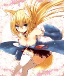 absolute_territory armwear bare_shoulders big_breasts blonde_hair blue_eyes blush bottomwear breasts cherry_blossom cleavage clothed clothing detached_sleeves female floral_background flower hair leaning leaning_forward legwear long_hair plant prunus_(flower) skirt solo tail thigh_highs white_clothing white_legwear naomi_(sekai_no_hate_no_kissaten) aoi_futaba animal_humanoid canid canid_humanoid canine canine_humanoid fox fox_humanoid humanoid mammal mammal_humanoid