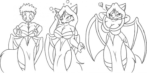 base_one_layout basic_sequence big_tail breasts bubble clothing confusion costume dragon_wings dress evil_grin female gender_transformation hair hand_on_breast hand_on_head heart_symbol linear_sequence long_hair male mouth_closed mtf_transformation one_row_layout open_mouth smile solo spiky_hair tail three_frame_image three_frame_sequence transformation transformation_sequence zipper chaoscroc deiser leroy_(zohaku) zohaku canid canine demon fox human mammal black_and_white line_art monochrome sequence