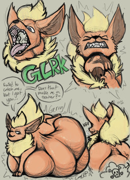 abdominal_bulge belly big_belly bodily_fluids body_in_mouth digestion digestion_noises dripping fangs fatal_vore feral feral_pred huge_belly human_prey hyper hyper_belly legs_in_air lying lying_on_own_belly lying_on_self neck_bulge on_front oral_vore post_vore_weight_gain prey_imprint quadruped rumbling_stomach saliva saliva_drip sigh size_difference skull_and_crossbones smaller_pred struggling_to_fit swallowing swallowing_sound_effect teeth trainer vore wide_tongue arkailart nintendo pokemon pokemon_trainer eeveelution flareon generation_1_pokemon human mammal pokemon_(species) 2026 absurd_res hi_res sequence