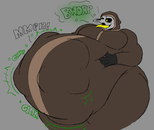 abdominal_bulge animal_mask anthro anthro_pred beak_mask belly big_belly bodily_noises burping clothed clothing digestion digestion_noises gloves hand_on_belly handwear male male_pred mask open_mouth plague_doctor rumbling_stomach simple_background soft_vore squirming struggling struggling_prey thick_thighs tongue vore wide_hips avalinommy ravage_(kinky_nicky26) animal_humanoid avian avian_humanoid bird bird_humanoid humanoid plague_doctor_(anthro) hi_res