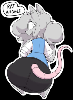 anthro arm_tuft big_butt biped black_background black_bottomwear black_clothing black_skirt black_text blue_clothing blue_topwear blue_vest bottomwear butt butt_focus clothed clothing ear_piercing ear_ring elbow_tuft eyebrow_through_hair eyebrows eyelashes feet female fluffy fluffy_hair fur furgonomics grey_body grey_ears grey_fur grey_hair grey_tuft hair head_turned looking_at_viewer open_mouth open_smile outline piercing pink_tail pointy_ears ponytail prick_ears rear_view ring_piercing shaking_hips shirt simple_background skirt small_feet smile solo speech_bubble tail tail_through_skirt text topwear translucent translucent_hair tuft vest white_clothing white_outline white_shirt white_topwear maddeku elisa_(maddeku) fancy_rat mammal murid murine rat rodent 2024 colored english_text full-length_portrait hi_res portrait