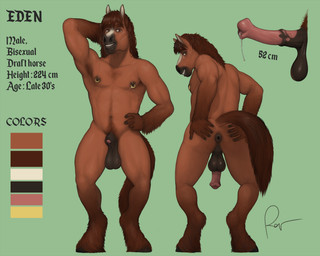 animal_genitalia animal_penis anthro anus areola backsack balls bedroom_eyes big_balls big_penis bodily_fluids butt equine_anus equine_genitalia equine_penis erection fur genital_fluids genitals hair half-erect hand_on_butt hooves leaking_precum looking_at_viewer looking_back male narrowed_eyes nipple_piercing nipple_ring nipples nude penis piercing precum precum_string presenting presenting_anus puffy_anus ring_piercing seductive sheath simple_background smile solo spread_butt spreading standing stated_bisexuality stated_gender stated_height stated_penis_size stated_sexuality stated_species tail teeth text rov equid equine horse mammal 5:4 digital_media_(artwork) english_text hi_res model_sheet