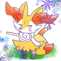 ambiguous_anthro ambiguous_gender anthro biped blush blush_stickers chibi digitigrade dipstick_tail food front_view lollipop_in_mouth looking_at_viewer looking_up looking_up_at_viewer markings no_pupils object_in_tail shrimp_(food) simple_background snout solo standing tail tail_markings three-quarter_view annyui0611 nintendo pokemon braixen canid generation_6_pokemon mammal pokemon_(species) 1:1 2024 digital_drawing_(artwork) digital_media_(artwork) full-length_portrait hi_res japanese_description portrait translated_description