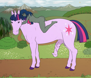 animal_genitalia animal_penis crossgender duo equine_genitalia equine_penis erection female feral feral_focus fur genitals grey_body grey_skin horn larger_feral male male/female nude nude_human outside penis purple_body purple_fur riding_horse size_difference feralcatalyst friendship_is_magic hasbro my_little_pony mythology twilight_sparkle_(mlp) equid equine horse human mammal mythological_creature mythological_equine pony unicorn hi_res