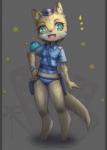 anthro biped clothed clothing female green_eyes hat headgear headwear inner_ear_fluff looking_at_viewer open_mouth skimpy solo standing star tuft rmfrog canid canine canis mammal wolf digital_media_(artwork) full-length_portrait pillarbox portrait