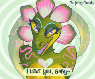 anthro breasts cactus eyeshadow female flower green_body heart_symbol hypnosis hypnotizing_viewer looking_at_viewer makeup mind_control open_mouth plant smile solo teeth text thorns yellow_eyes morphing_murphy dinosaur hybrid lizard prehistoric_species reptile scalie 6:5 english_text hi_res