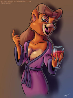 alcohol anthro bathrobe beverage breasts cleavage clothed clothing drunk female mature_anthro mature_female robe solo substance_intoxication wine tiquitoc disney talespin rebecca_cunningham bear mammal