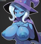 anthro areola big_breasts blue_areola blue_nipples breasts cape clothing female hat headgear headwear horn huge_breasts nipples solo witch_hat cooliehigh friendship_is_magic hasbro my_little_pony mythology trixie_(mlp) equid equine mammal mythological_creature mythological_equine unicorn 2024 hi_res