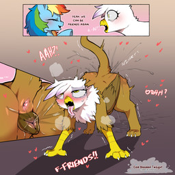 ahegao animal_genitalia animal_vulva anus areola beak biped blue_body blush bodily_fluids breasts brown_body butt canine_genitalia canine_vulva dialogue duo ejaculation eyelashes female female_orgasm feral fur genital_fluids genitals hair hands-free looking_pleasured multicolored_hair nipples orgasm orgasm_face pupils smile spontaneous_ejaculation talking_feral text thick_thighs tongue tongue_out vaginal_fluids vaginal_squirting vulva wings cold-blooded-twilight friendship_is_magic hasbro my_little_pony mythology gilda_(mlp) rainbow_dash_(mlp) avian equid equine gryphon mammal mythological_avian mythological_creature 1:1 2025 comic english_text hi_res