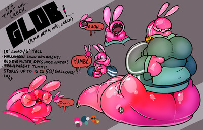 big_text black_outline black_text breasts burping clothing crossed_out_text dialogue drinking drinking_straw exclamation_point featureless_breasts green_clothing green_shirt green_topwear grey_background immobile inflatable inflation latex_body onomatopoeia outline pink_body shirt simple_background sound_effects swelling text topwear dilliedragon glob_(dilliedragon) annelid leech worm 2025 character_name hi_res model_sheet