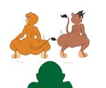 anthro big_butt bodily_fluids breasts brown_body brown_fur butt comparing female fur group huge_butt male sweat thick_thighs twerking wide_hips manwithnobats third-party_edit el_arca anon bruma kairel felid human lion mammal pantherine 6:5