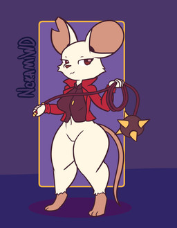3_toes anthro barefoot bottomless clothed clothing feet female fur notched_ear paws shortstack simple_background solo spike_ball thick_thighs toes topwear weapon whip white_body white_fur wide_hips nokamiwd mina_the_hollower yacht_club_games mina_(mina_the_hollower) mammal mouse murid murine rodent absurd_res hi_res