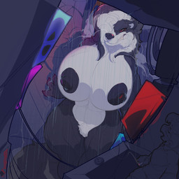 anthro breasts cyberpunk damage duo female hyper looming macro male male/female micro nipples pixelated toony megfluff muff skunkette avian bird mammal mephitid skunk 1:1 hi_res