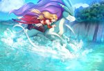 ambiguous_gender duo female feral riding walking_on_water water shoggoth-tan nintendo pokemon caleb_(ramenwolf1485) trainer_aliyah generation_2_pokemon human legendary_pokemon mammal pokemon_(species) suicune