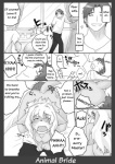 animal_bride animal_bride_1 anthro blush bodily_fluids breasts canid canine canis cleaning collar comic cunnilingus dialogue domestic_dog duo english_text facesitting female greyscale hi_res human human_on_anthro interspecies japanese_text male male/female mammal monochrome oral sex shinobe sitting_on_another sweat sweatdrop text translated vaginal