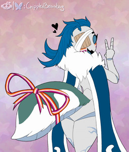 antennae_(anatomy) anthro arm_scar arthropod_abdomen blind_eye blue_wings eye_patch eyewear female fluffy_antennae gesture hand_gesture leg_scar lesbian_pride_colors lgbt_pride looking_at_viewer looking_back multicolored_body neck_tuft nude open_mouth orange_lesbian_pride_colors pride_colors rear_view ribbons scar simple_background solo text tuft two_tone_body v_sign white_body wings mightywheelchair space_station_13 eris_voltia-softcoat arthropod insect lepidopteran moth artist_name hi_res