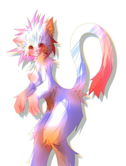 anthro breasts female fur looking_at_viewer nipples nude red_eyes simple_background solo tail white_background kolshica domestic_cat felid feline felis mammal portrait source_request three-quarter_portrait