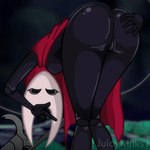 5_fingers anthro bent_over biped black_eyes breasts butt cloak clothing eyelashes female fingers genitals looking_at_viewer melee_weapon pussy rear_view red_cloak red_clothing solo spread_butt spreading text weapon juicykinks hollow_knight team_cherry hornet_(hollow_knight) the_knight_(hollow_knight) arthropod 1:1 2024 animated artist_name digital_media_(artwork) english_text loop low_res short_playtime