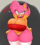 bare_shoulders barely_visible_genitalia barely_visible_pussy big_breasts breasts cleavage clothed clothing ear_piercing ear_ring female genitals huge_breasts legwear panties piercing pussy ring_piercing thick_thighs thigh_highs underwear berkthejerk sega sonic_the_hedgehog_(series) amy_rose eulipotyphlan hedgehog mammal 2023