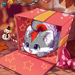 2_horns anthro big_eyes biped cute_fangs fangs fur gift grey_body grey_fur holidays horn kemono male slim_anthro slim_male solo teeth white_body white_fur hlg7777 christmas mythology dragon furred_dragon furred_scalie mythological_creature mythological_scalie scalie 1:1 2019 hi_res