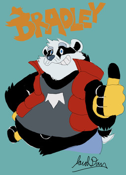 anthro belly biped black_body blue_eyes gesture hand_gesture male overweight overweight_male simple_background smile solo standing thumbs_up white_body jacobspencer04 bradley_the_badger_(game) bradley_(bradley_the_badger) badger mammal mustelid musteline 2025 hi_res