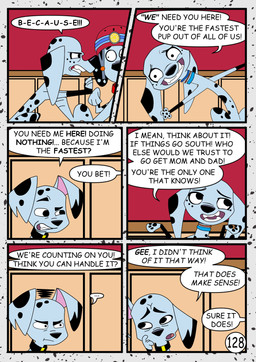 2_missing_limbs amputee black_collar black_ears black_nose black_spots blue_collar blue_jewelry blue_necklace collar dialogue disability discussion double_amputee female feral flashlight floppy_ears freckled_face freckles fur group heterochromatic_ears jewelry leg_markings male markings necklace notched_ear pleading_eyes red_collar red_helmet red_wall socks_(marking) speech_bubble spots text toony trio vehicle wheelchair white_body white_fur white_spots redundantmodule 101_dalmatian_street 101_dalmatians disney delgado_(101_dalmatians) dolly_(101_dalmatians) dylan_(101_dalmatians) canid canine canis dalmatian domestic_dog mammal comic english_text hi_res