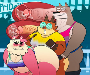 anthro balls bisexual_pride_colors blush bodily_fluids butt clothed clothing cum cum_inside erection fur genital_fluids genitals group group_sex internal lgbt_pride lucky_pierre male male/male muscular muscular_male nipples nonbinary_pride_colors overweight overweight_anthro overweight_bottom overweight_male overweight_top penetration penile penis pride_color_accessory pride_color_piercing pride_colors sex small_penis tail threesome trio vincian_pride_colors anukkyt carlos_(ophelia_sketched) nova(ophelia_sketched) pogi_(anukkyt) bear canid canine canis domestic_dog fox giant_panda mammal pit_bull vulpin hi_res nonbinary_(lore)