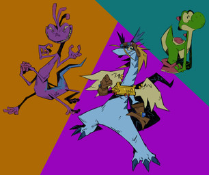 anthro aviator_cap clothing eyewear feathered_wings feathers footwear furgonomic_piercing furgonomics gloves goggles group hair handwear jewelry looking_at_viewer male multi_arm multi_limb necklace piercing pose simple_background teeth trio wing_piercing wings flookz disney legendz mario_bros monsters_inc monsters_university mythology nintendo pixar randall_boggs shiron dragon green_yoshi mythological_creature mythological_scalie scalie windragon yoshi digital_media_(artwork) hi_res