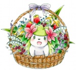 ambiguous_gender back_plant back_shrub basket bow_(decoration) bow_(feature) bow_ribbon container daww feral flower flower_(anatomy) flower_basket head_flower in_basket in_container plant simple_background solo white_background wataame nintendo pokemon elemental_creature flora_fauna generation_4_pokemon land_forme_shaymin legendary_pokemon pokemon_(species) shaymin digital_media_(artwork) digital_painting_(artwork)