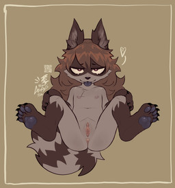 4_fingers 5_toes anthro anus areola arms_bent bangs bedroom_eyes bent_legs biped black_claws black_eyebrows black_nose blep blue_pawpads blue_tongue brown_body brown_ears brown_eyes brown_feet brown_hair brown_hands brown_markings brown_stripes butt chest_tuft claws clitoris closed_smile eyebrow_through_hair eyebrows feet female female_anthro finger_claws fingers flat_chested fluffy fluffy_tail front_view fur genitals gloves_(marking) grey_areola grey_body grey_fur grey_inner_ear_fluff grey_nipples grey_tuft hair half-closed_eyes hands_on_knees hands_on_legs happy heart_pupils heart_symbol hindpaw humanoid_hands inner_ear_fluff leg_markings loli long_hair markings mouth_closed multicolored_body narrowed_eyes navel nipples nude nude_anthro nude_female pawpads paws pink_anus pink_vulva pose presenting presenting_vulva pupils qr_code ring_(marking) ringed_tail seductive simple_background slight_smile slim slim_anthro slim_female smile smiling_at_viewer socks_(marking) solo spread_legs spreading striped_markings striped_tail stripes tail tail_markings tan_background toe_claws toes tongue tongue_out translucent translucent_hair tuft two_tone_body vulva white_pupils white_sclera young young_anthro young_female appl mammal procyonid raccoon 2023 absurd_res dated full-length_portrait hi_res portrait signature