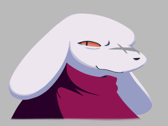 anthro black_eyes black_nose cat_smile closed_smile clothing eye_bags facial_scar floppy_ears fur grey_background male mouth_closed red_clothing red_sclera red_topwear scar side_view simple_background smile smiling_at_viewer snout solo topwear white_body white_fur oofmasterxd cave_story king_(cave_story) lagomorph mammal mimiga 2025 half-length_portrait portrait