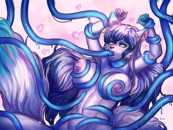 ahegao anthro female looking_pleasured oral oral_penetration penetration restrained restrained_by_tentacles slim solo tentacle_in_mouth tentacle_on_breast tentacle_penetration tentacles yuwi-cyu fan_character domestic_cat felid feline felis mammal hi_res