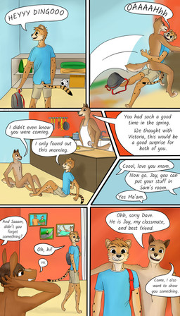 3_fingers 3_toes 4_fingers adolescent animal_genitalia anthro apron apron_only arm_around_shoulders backpack ball balls barely_visible_balls barely_visible_breasts barely_visible_genitalia bed bicycle bottomwear box breasts brown_body brown_fur building bulge butt casual_nudity chest_tuft clothed clothed/nude clothed_male clothing collarbone container cooking countershading dialogue feet female fingers fur furniture genitals gesture group hair hand_behind_head hand_gesture hand_in_pocket hospital_bed house humanoid_hands jumping kitchen kitchen_utensils male medical_sling mostly_nude multicolored_body multicolored_fur navel nude on_ground photo pockets shirt shorts soccer_ball spatula speech_bubble spots tan_body text thumbs_up toes tools topwear towel tuft two_tone_body two_tone_fur vehicle young young_male confusedraven dave_(confusedraven) jay_(confusedraven) sam_(confusedraven) canid canine canis cheetah dingo equid equine felid feline horse mammal 4:7 absurd_res comic english_text hi_res multiple_scenes translation_check translation_request mother_(lore) mother_and_child_(lore) mother_and_son_(lore) parent_(lore) parent_and_child_(lore) parent_and_son_(lore) son_(lore)
