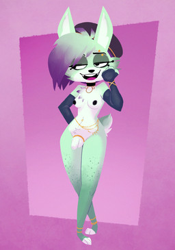 anklet anthro areola armwear ball_ring biped breasts cheek_tuft choker clothing crotch_tuft elbow_gloves eyebrow_piercing eyelashes facial_piercing facial_tuft flaccid fluffy fluffy_chest fluffy_tail genitals gloves gynomorph half-closed_eyes handwear hat headgear headwear intersex jewelry mostly_nude narrowed_eyes navel navel_piercing necklace nipples open_mouth penis piercing simple_background small_breasts small_tail smug_face solo tail tuft wide_hips wristband pusszone lagomorph leporid mammal rabbit 2026 hi_res trans_(lore) trans_woman_(lore)
