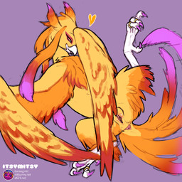 4_toes anisodactyl anus beak chest_tuft claws clitoral_hood clitoris digit_ring feathered_wings feathers feet female female_feral feral genitals gold_ring heart_symbol high-angle_view humanoid_genitalia humanoid_genitalia_on_feral humanoid_vulva humanoid_vulva_on_feral jewelry looking_at_viewer lying multicolored_body multicolored_eyes multicolored_feathers multicolored_wings on_back open_beak open_mouth orange_body orange_eyes orange_feathers orange_wings pink_anus pink_clitoris pink_vulva presenting presenting_vulva pupils purple_background purple_body purple_claws purple_eyes purple_feathers red_body red_eyes red_feathers red_wings ring scuted_legs scutes seductive semi-anthro simple_background slit_pupils solo spread_legs spreading tail tail_anus tail_feathers text toe_claws toe_ring toes tuft vulva white_beak white_scutes wings yellow_body yellow_feathers yellow_wings itsymitsy european_mythology greek_mythology mythology avian bird mythological_avian mythological_bird mythological_creature mythological_firebird phoenix 1:1 2025 artist_name url